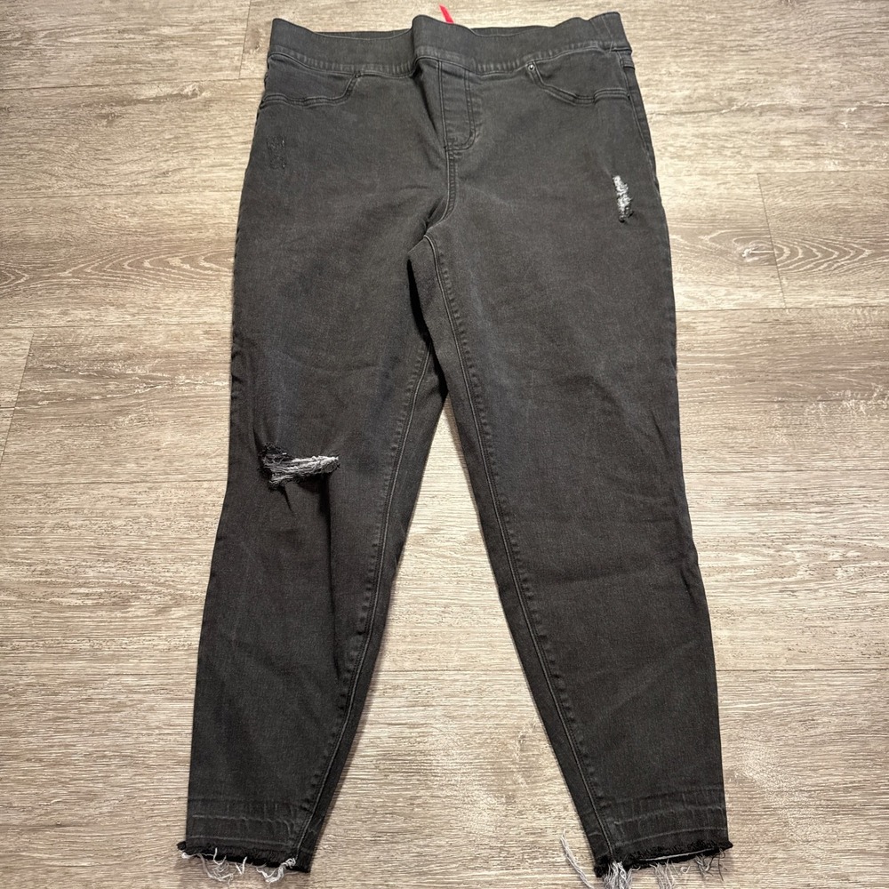 Spanx Pants Womens 2XL Gray‎ Denim Vintage Distressed Ankle Skinny 34x25 Lounge